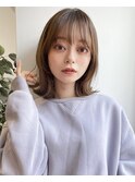 くびれ韓国ボブルフ小顔シースルーバングベージュ外はね長めボブ