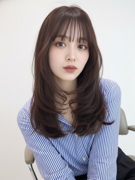 ミツバ(3tuba) ロングレイヤー ブラウンベージュ 髪質改善 前髪カット 艶髪