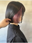(阿部)ラベンダーピンクピアスカラー×ボブ