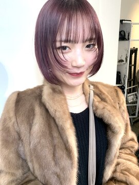 ココ 原宿(KOKO) ピンクブラウン切りっぱなしボブ美髪ショート