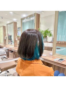 アッシュ 武蔵境店(Ash) インナーカラーボブ[エメラルドグリーン]