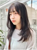 レイヤーカット顔まわりストレートロングレイヤー堀江