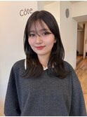 グレージュ くびれレイヤー 顔まわりシースルーバング骨格補正