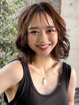 メゾンアクア 表参道(Maison ACQUA) ミディアムパーマデジタルパーマボブパーマチェリーブラウン前髪