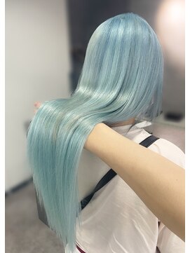 オズ 梅田店(OZ) #水色カラー×#エクステ60枚#シアン#髪質改善#艶髪ロング