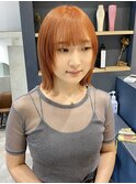 花田/ボブ/顔まわりデザインカラーレイヤーカットオレンジカラー