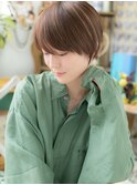 ★斜めバングハイライト小顔補正カット丸みショート20代30代★10