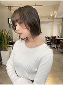 アッシュカラーグレーベージュ黒髪前髪パーマくびレイヤー