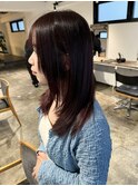 レイヤーカットケアブリーチダブルカラーボルドーカラー赤髪