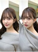 20代30代40代◎前髪パーマ韓国風巻きくすみベージュお団子ヘア