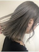 ダブルカラー×グレージュ×ぱっつんボブ×透け感