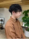 波巻きプードルスパイラルパーマメンズニュアンスヘア