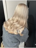 11002ミルクティーベージュ韓国風巻きホワイトブロンドロング