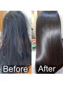 SLEEK式髪質改善【縮毛矯正】ビフォーアフター　表面