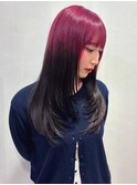ピンクカラー バイカラー ロングレイヤー ケアブリーチ