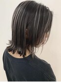 ☆grow 渋谷☆ハイライト（グレージュ×ホワイト）外ハネミディ