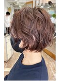 ショートボブパーマアッシュブラウン似合わせカット