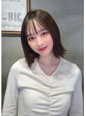 ブリーチなし大人可愛いオリーブブラウン似合わせ外ハネボブ