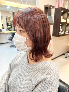 美容室ヒラトヤ 仙北店 大人可愛いオレンジ系ワンカール顔まわりレイヤーネオウルフ