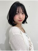 黒髪 レイヤーボブ シースルーバング 韓国風ボブ 20代
