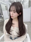 透明感ショコラカラー/ロングレイヤー/ワンカール/顔周りカット