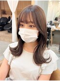 髪質改善韓国風顔周り前髪くびれベージュヘア　横浜　縮毛矯正