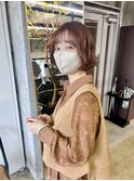 前上がりボブ×コーラルピンクブラウン