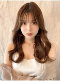 韓国風前髪/シルキーベージュ/グレージュカラー/斜めバング