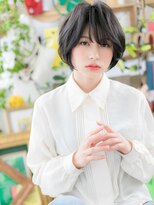 斜めバング暗髪くせ毛風小顔マッシュショートh3大宮20代30代40代