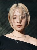 表参道酸性ストレートパーマ艶髪ショートベージュアッシュ40代