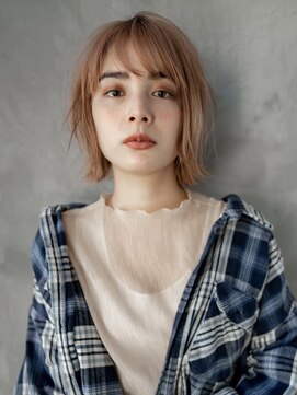 ギークス(GEEKS) 【GEEKS渋谷】冬カラー/くびれボブ/オレンジベージュ/ハイトーン