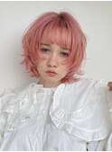 おしゃれ女子ウルフヘア/ピンクベージュ/レイヤーボブ/春カラー