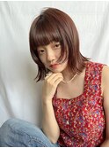チョコレートピンクカラー/顔まわりレイヤー/ぷつっとボブ