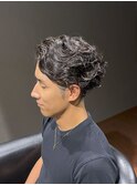 ビジネスツーブロック デザインパーマ かき上げアップバング