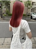 ダブルカラーケアブリーチレッドカラーロングヘア