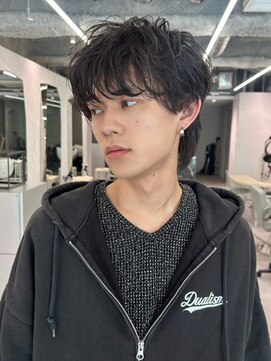 ポーチバイハニー オモテサンドウ(PORCH by HONEY omotesando) 韓国マッシュシャドウパーマブルーブラックスペインカール黒髪1