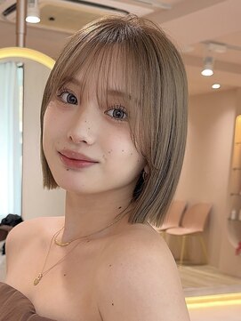 サンド クリア 横浜本店(sand clear) 韓国風ぱつっとボブ×ブリーチなし透け感ベージュ