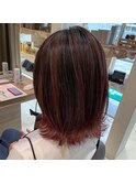 ピンクバレイヤージュ×外ハネボブ
