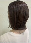 白髪ぼかしハイライト ウォームブラウン 切りっぱなしボブ
