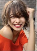 大人かわいい前髪セシルカットココアブラウンフリンジウェーブ