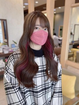 ヘアメイク ミチ 富田店(HAIRMAKE MICHI) 【MICHI 富田店　古作蓮】ヨシンモリ　インナーカラーピンク