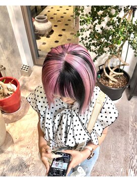 ヲタク(wotaku.) ピンクカラーデザインカラーハイトーンダブルカラーブリーチ前髪