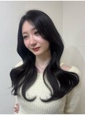 顔まわりレイヤー 艶カラー 暗髪 韓国風 髪質改善 福岡美容室