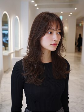 顔まわりカット/レイヤーカット/セミロング/ブラウン