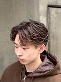フェザーパーマ/コンマバング/センターパート/ライトブラウン