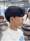 毛流れセンターパートニュアンスパーマコンマシースルーマッシュ