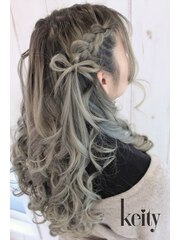 ヘアリボンのハーフツイン【TEL予約でお得】￥2300→￥2100