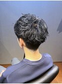 ビジネスツーブロックショート ニュアンスパーマ ブルーブラック