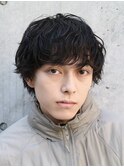 原宿シャドウパーマ緩めメンズマッシュウルフカットツーブロック