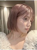 ピンクベージュ/ハイトーン/Wカラー/ボブ